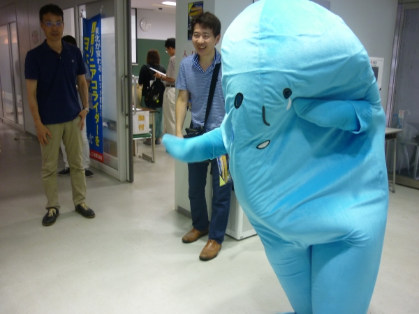 Who can forget Higgs-kun? The Japanese mascot for the ILC greets visitors in the hallway