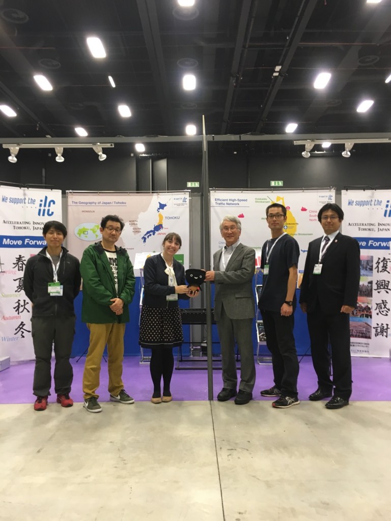 Dr. Atsuto Suzuki, Sobacchi, and the rest of the staff at the Tohoku ILC Promotion Council booth