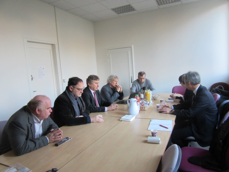 Meeting with officials at CEA Saclay. From left to right: Paul Colas, Nicolas Alamanos, Maxim Titov, Marc Winter, Olivier Napoly, Amanda Wayama, Jun Sasaki